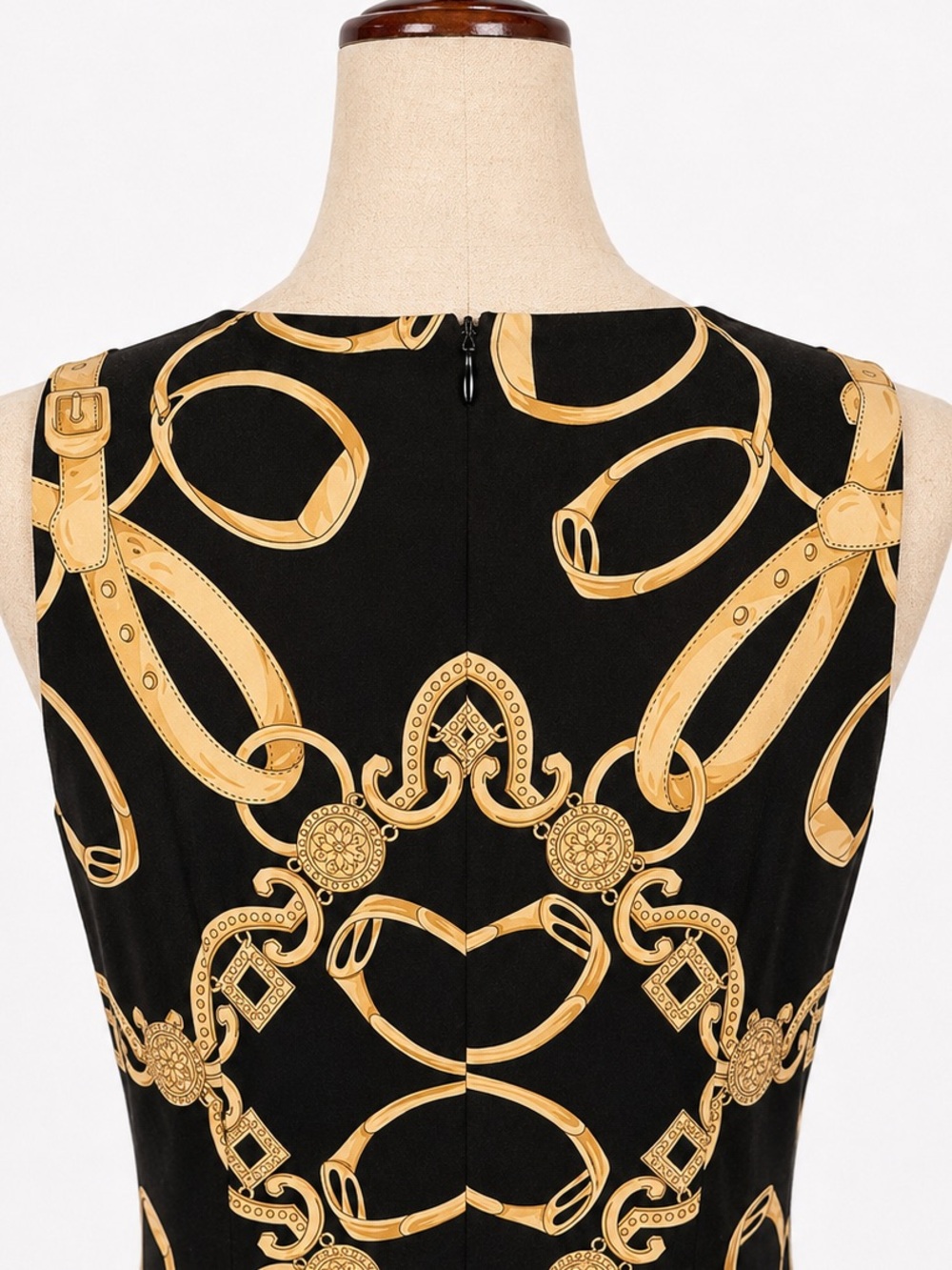 J. McLaughlin baroque gold and black fitted back zip dress with flouncy hem- M - Picture 3 of 4